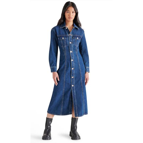 NWT Women’s Steve Madden Denim Maxi Dress Denim Jacket XL - Picture 2 of 8